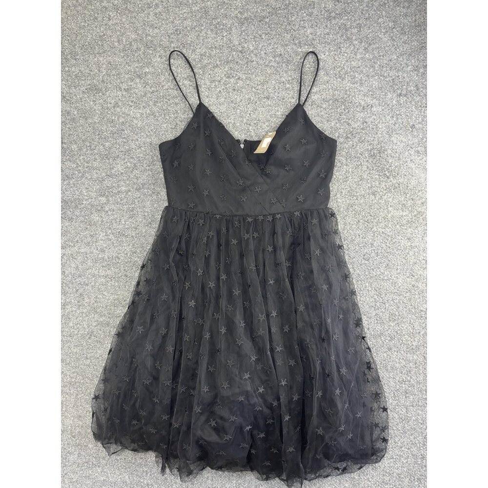 J.Crew Dress Womens 10P Black Fit & Flare Geometric Star Mesh Overlay Petite